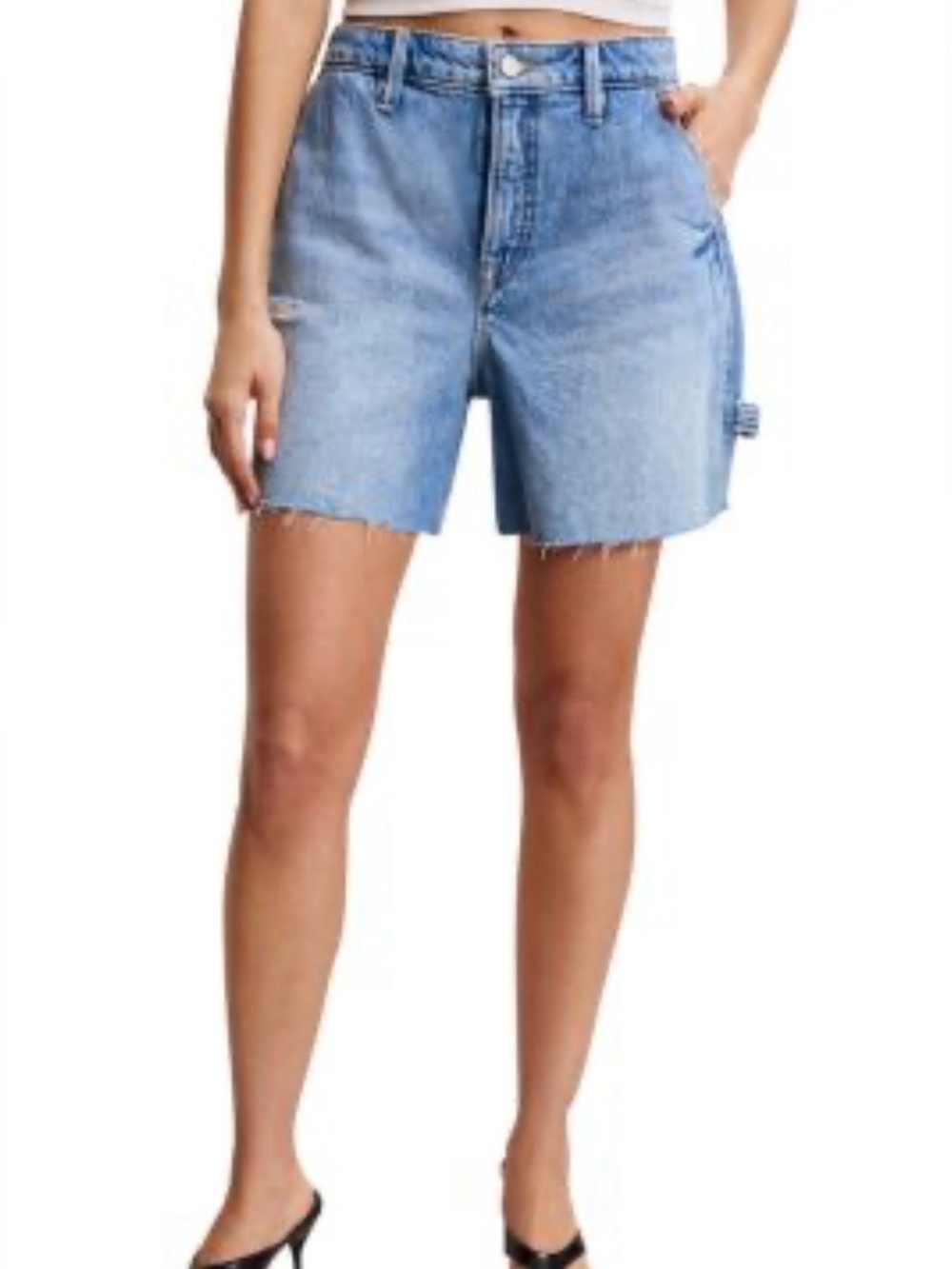 Good American Light Blue High-Rise Denim Utility Shorts